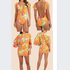 TRINA TURK PLAYA DE FLOR ONE PIECE SWIMSUIT AND COVER UP DRESS (2 pcs)